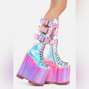 Dolls Kill / Club Exx - Holographic Iridescent Traitor Mega Platform Boots - 9